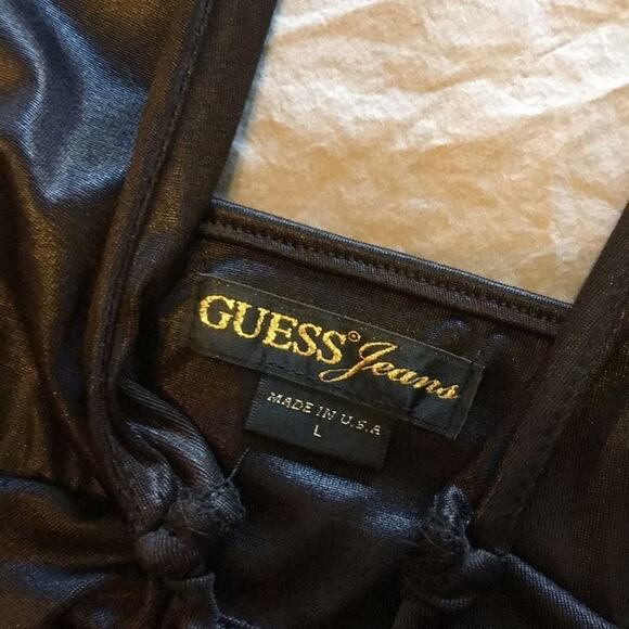 GUESS Jeans Deep V Halter Dress Size Large Black SEXY Pluge mini - Picture 7 of 7